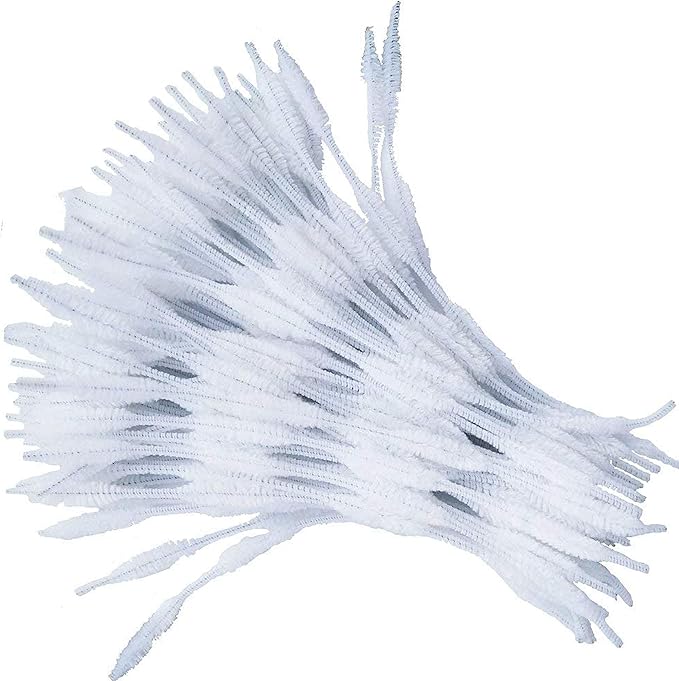 Carykon Pack of 100 Pipe Cleaners Fuzzy Bumpy Chenille Stems for Creative Handmade DIY Art Craft (White)