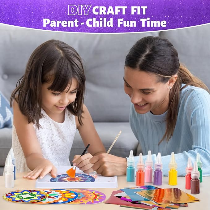 Foil Art & Sand Art Kit, 2 in 1 Mandala Arts and Crafts for Kids Ages 4-8, Mess Free DIY Coloring Kit for Girls and Boys, Thanksgiving Christmas Festivals Party Gifts
