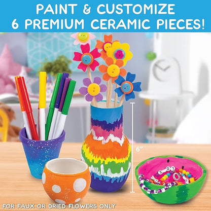 Made By Me Paint Your Own Ceramic Pottery, Fun Ceramic Painting Kit for Kids, Paint Your Own Ceramic Pottery Dish, Flower Pot, Vase & Bowl, Great Staycation Activity for Kids Ages 6, 7, 8, 9, Multi