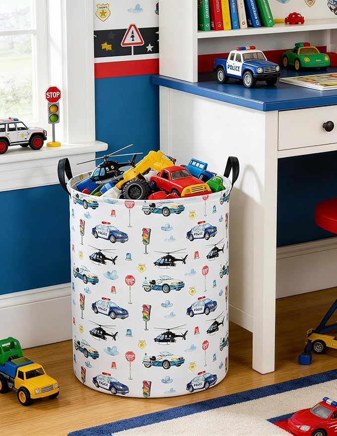 Police car Laundry Hamper,City Car Baby Laundry Hamper Kid Storage Basket,Collapsible Fabric Storage Container,Kids Laundry Basket,Gift Baskets,Toy,Home Organizer(Police car)