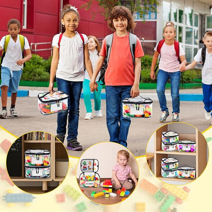 Tesuko 6 Pack Clear Toy Storage Bag with Name Tag& Manual Pocket, Waterproof Transparent PVC Toy Organizer Case for Lego Bricks, Board Games, Building Blocks, Puzzles (Large Capacity, Black)