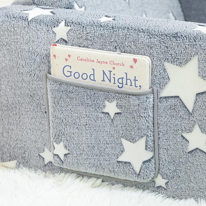 ALIMORDEN 2-in-1 Flip Out Cuddly Sherpa Toddler Couch, Convertible Sofa to Lounger, Star