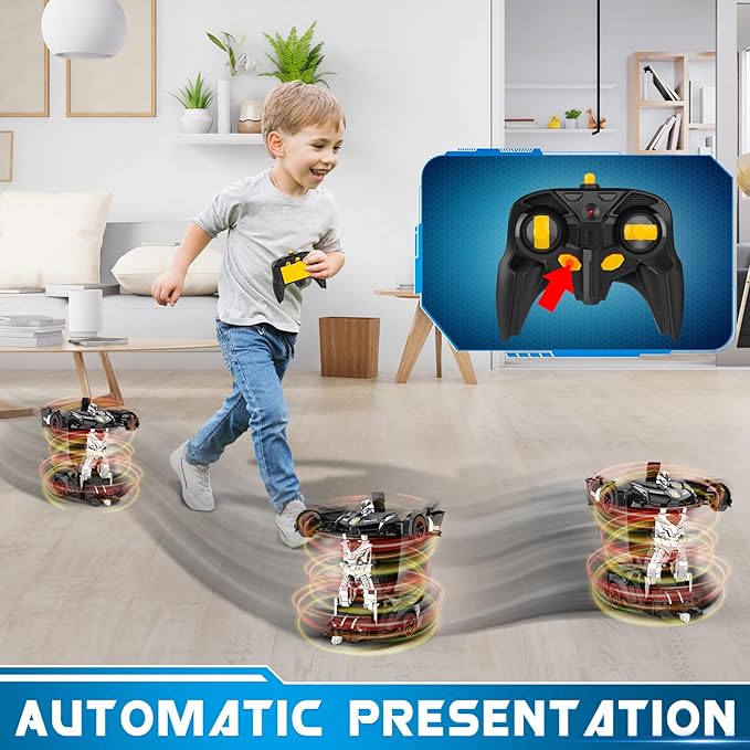 FDJ Remote Control Car - Transform Car Robot, One Button Deformation to Robot with Flashing Light, 2.4Ghz 1:18 Scale Transforming Police Car Kids Toys with 360 Degree Rotating Drifting, Toys