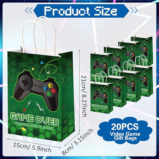 Aoriher 154 Pcs Video Game Party Favors Gift Set for Kids, Gaming Party Favors 20 Set of Keychain Bracelet Wristband Treat Bags Sticker Whistle, Game on Themed Gamer Boys Birthday Goodie Bag Fillers