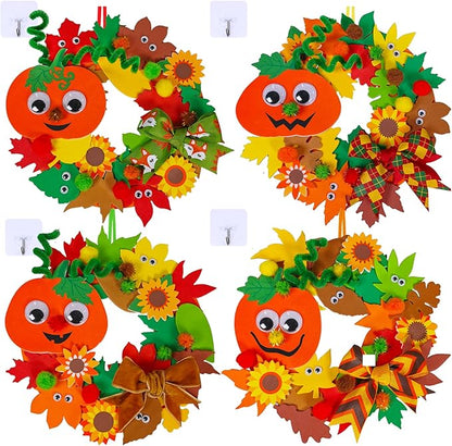 Winlyn 12 Sets Fall Craft Kits Kids Thanksgiving Halloween Pumpkin Crafts DIY Fall Foam Wreath Signs Decorations Art Sets Autumn Leaf Pumpkin Stickers Arts and Crafts for Kids Classroom Acitivities