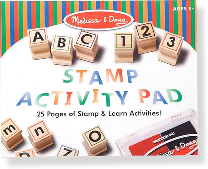 Melissa & Doug Deluxe Letters and Numbers Wooden Stamp Set ABCs 123s With Activity Book, 4-Color Stamp Pad ABC Stamps, Kids Arts & Crafts, Letter Stamps, For Kids Ages 4+ - FSC-Certified
