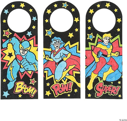Color Your Own Fuzzy Superhero Door Knob Hanger - Makes 24 - Crafts for Kids and Birthday Party Activities