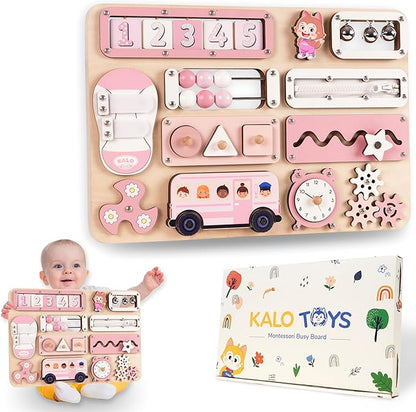 KALOTOYS Large Montessori Busy Board for Baby & Toddlers 1-3 — 17-Inch Wooden Sensory Activity Board — Fine Motor Skills & Early Learning Educational Toy for 1 2 3 Year Old, Travel Friendly & Safe