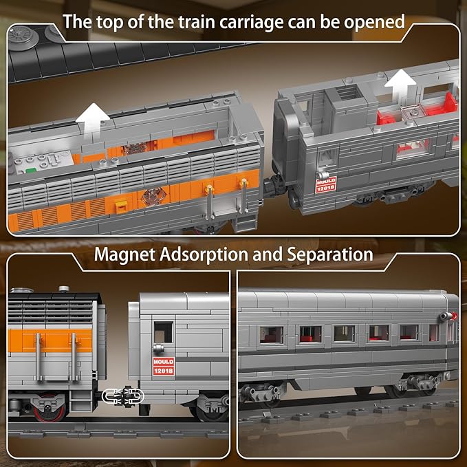 Mould King 12018 Train Building Blocks Sets, Remote/App Control EMD F7 Internal Combustion Locomotive Kits, Scale Model with Tracks for Adults Kids Children Boys Girls (1541 PCS)