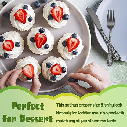 HaWare 9-Piece Toddler Kids Silverware Set, Stainless Steel Hammered Flatware, Preschooler Eating Utensils Includes 3 Spoons 3 Forks 3 Knives, Metal Children Cutlery for Home School, Mirror Finished