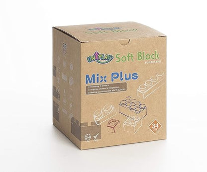 UNiPLAY Mix Soft Building Blocks - 34-Piece Set for Infant Early Learning, Cognitive Development, and Toddler Creative Play - Ages 3 Months+