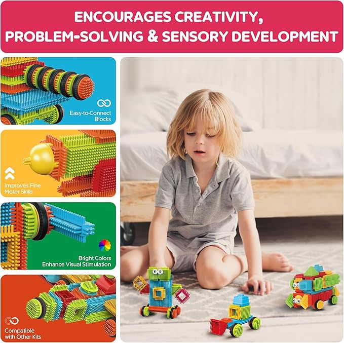 Contixo STEM & STEAM Building Toys, ST6 100-Piece Bristle Shape 3D Tiles Set - Educational Construction Blocks, Creative Stacking & Learning Toy for Kids Ages 3-8