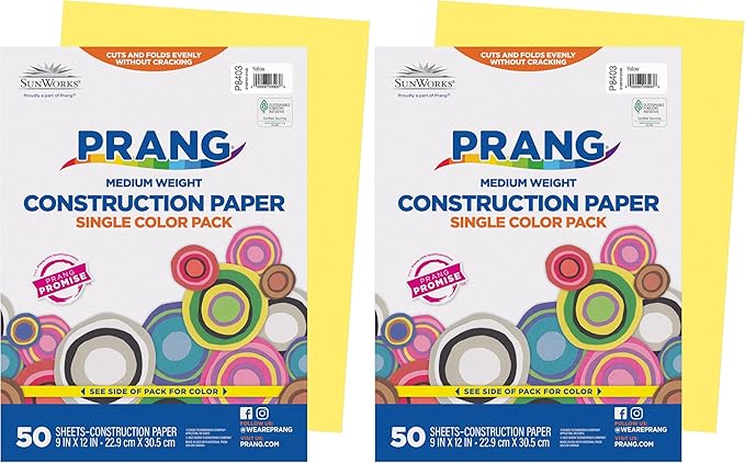 Prang (Formerly SunWorks) Construction Paper, Yellow, 9" x 12", 50 Sheets, (Pack of 2)