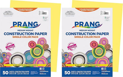 Prang (Formerly SunWorks) Construction Paper, Yellow, 9" x 12", 50 Sheets, (Pack of 2)