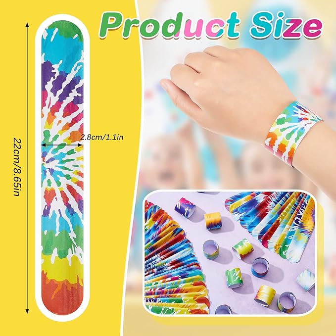 Lewtemi 48 Pcs Tie Dye Slap Bracelets Tie Dye Party Favors, Colorful Tie Dye Wristbands Bracelets for Kids Boys and Girls, Goodie Bag Fillers, Carnival Prize, Party Decorations(Classic Style)