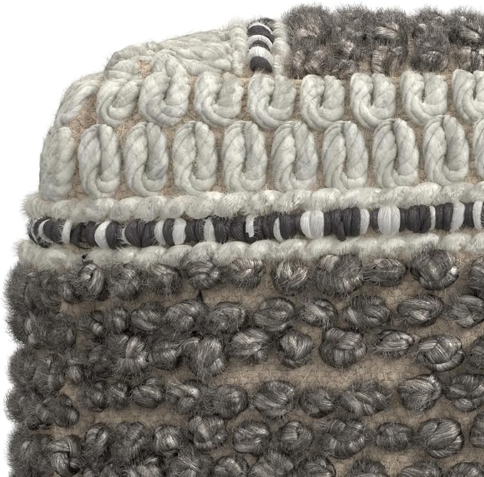 SIMPLIHOME Grady 18 Inch Wide Contemporary Square Pouf in Earth Tone Brown Handloom Woven, for The Living Room, Bedroom and Kids Room