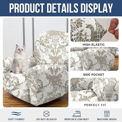 NILUOH Recliner Covers 4-Pieces Stretch Lazy Boy Recliner Chair Covers with Pocket Floral Pattern Reclining Slipcovers Soft Sofa Slipcover Furniture Protector for Pets Kids (Recliner, Pattern 34)