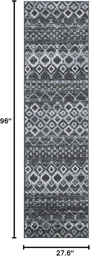SAFAVIEH Amsterdam Collection Runner Rug - 2'3" x 8', Dark Grey & Light Grey, Moroccan Boho Design, Non-Shedding & Easy Care, Ideal for High Traffic Areas in Living Room, Bedroom (AMS108J)