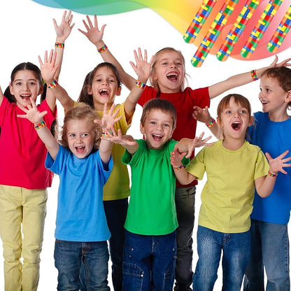 Civaner 24 Pieces Color Brick Party Slap Bracelet Colorful Building Blocks Pattern Slap Bracelets for Building Blocks Party Favors Slap Bracelet Party Supplies for Kids Teens Adults