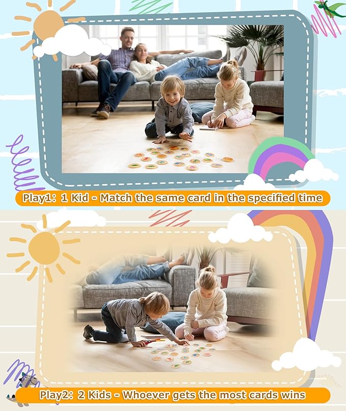 Wooden Match Memory Game for Kids, 24Pc Memory Matching Cards, Educational Memory Matching Game for Pre-Kindergarten Early Learning Development Kids-Dinosaur