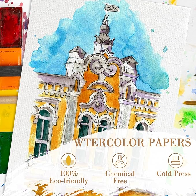 50PCS 6x6 Watercolor Paper Bulk, 140lb/300g Cold Press Thick Water Color Paper Pad for Kid Child Adult, White Art Paper for Drawing Painting Markers Gouache, Textured Cotton Paper Sheets