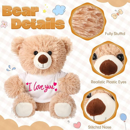 HyDren Valentine's Day Gifts for Kid DIY Bear Stuffed Animal Set Adopt and Stuff Bear Kit 10 Inch Soft Bear Plush with White Bear Clothes Adoption Card DIY Brush for Classroom Favor Baby Shower Party