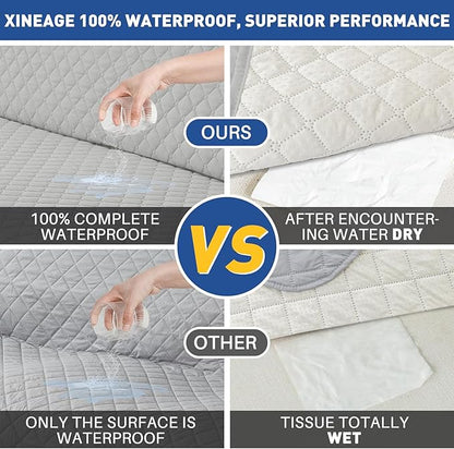 XINEAGE Loveseat Sofa Cover Waterproof Couch Covers for 2 Cushion Couch, Soft Washable Slipcover with Pockets & Non-Slip Elastic Straps, Thick Furniture Protector (Loveseat, Light Grey)