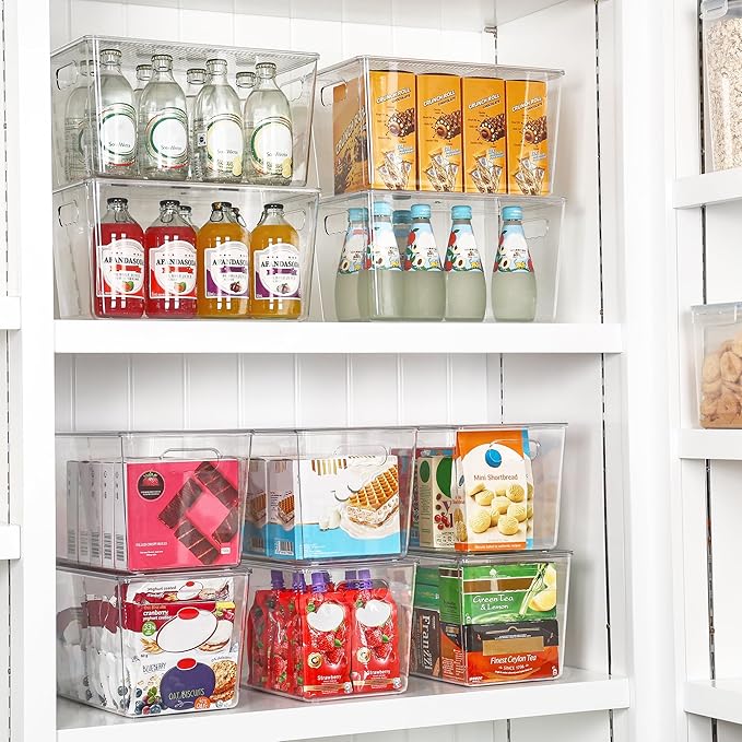 Vtopmart 4 Pack Clear Stackable Storage Bins with Lids,XLarge Plastic Containers with Handle for Pantry Organizer and Storage,Perfect for Kitchen,Fridge,Cabinet, Closet,Bathroom Organization