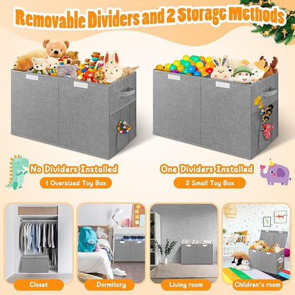 Rocamdo Large Toy Storage Box with Lid Divider, Sturdy Collapsible Toys Organizer Chest Kids Storage Bins Boxes Baskets for Boys, Girls, Nursery, Bedroom, Living Room, Playroom, 25"x13"x16", Gray