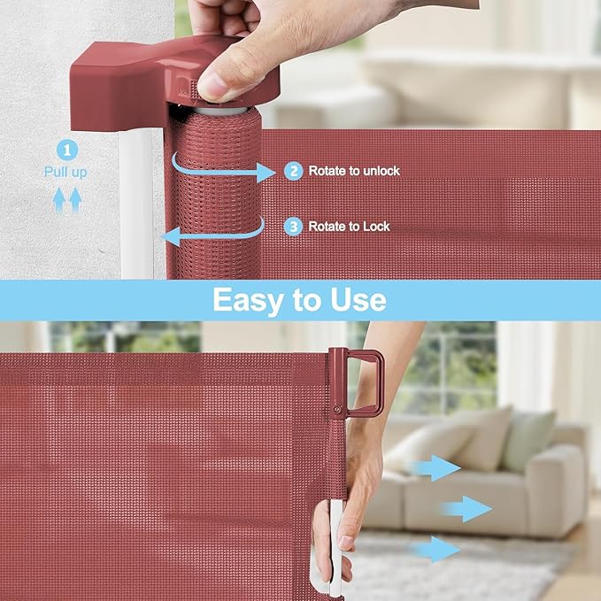 168 Inch Extra Wide Retractable Baby Gate Retractable Dog Gates for Doorways Extra Wide Puppy Gates for The House Mesh Gates for Baby Indoor Extra Long Baby Gate Retractable Fence Outdoor Gate, Timber