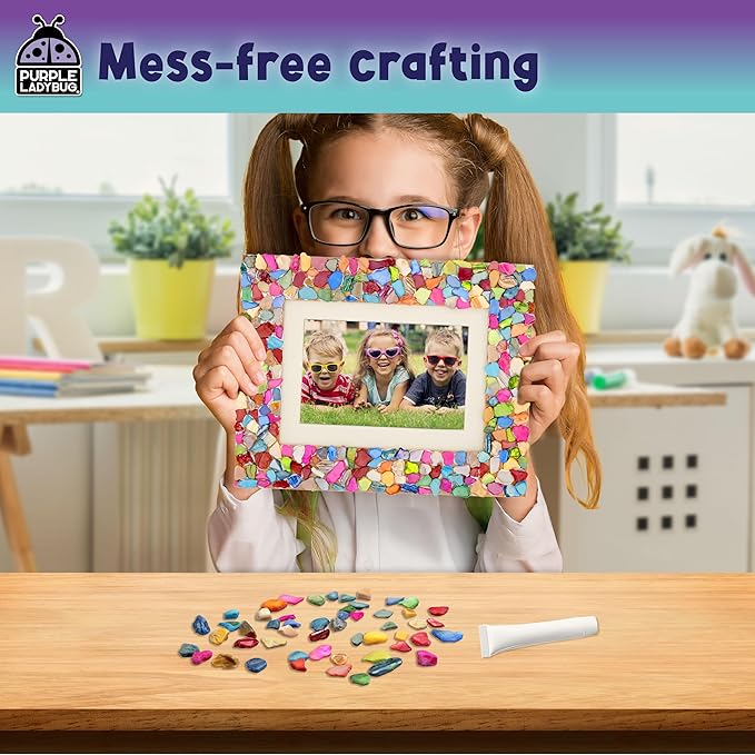 PURPLE LADYBUG Mosaic Photo Frame Craft Kit - Girls Valentines Gifts, DIY Arts & Crafts for Girls 8-12, Girls Birthday Gift, Kids Easter Gifts, Teen Gifts for Ages 6-12