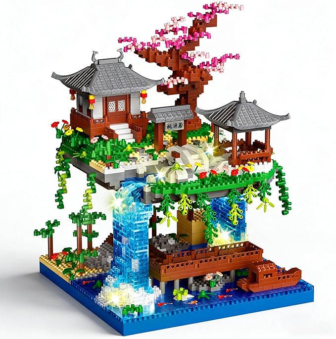 Beego Cherry Blossom Bonsai Tree Architecture Mini Building Kit Set, Chinese Peach BlossomArchitecture Building Blocks with Light, Japanese Sakura Tree House Gift for Adults, Teen(2500PCS)