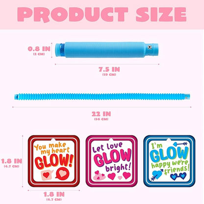 JOYIN 24 PCS Valentine's Day Gifts Cards with Glow Pull Tube Bracelet, Lights Glow in the Dark Toys for Kids Valentine's Party Favors for Classroom Exchange Toy, School Prizes Exchange Gift Rewards