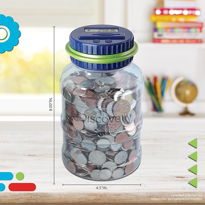 Discovey Digital Coin Counter Money Jar, LCD Screen, Automatic Piggy Bank Savings for US Coins, Keeps Track of Deposits, Battery Operated, Kids Gift