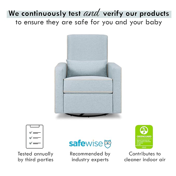 DaVinci Piper Upholstered Recliner and Swivel Glider in Heathered Blue with Cream Piping, Greenguard Gold & CertiPUR-US Certified