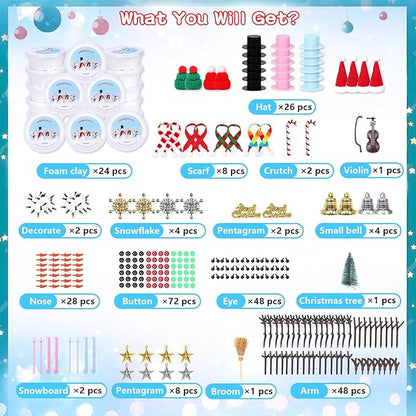 Christmas Build a Snowman Craft Kit for Kids, 24 Pack Modeling Clay DIY Snowman Kit, Craft Kit for Christmas Arts and Craft Activities, Christmas Stocking Stuffers for Kids, Christmas Crafts Xmas Gift