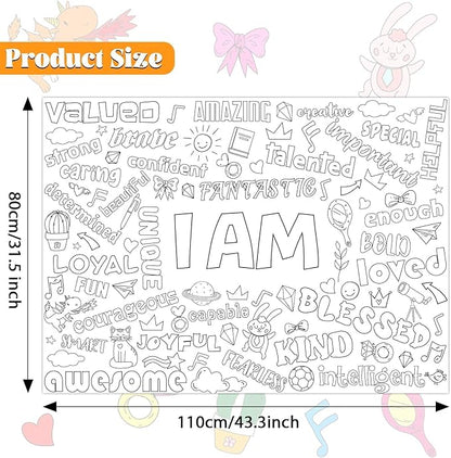 Naozinebi Positive Affirmations Coloring Poster for Children Kids Giant Coloring Poster Large Positive Coloring Tablecloth Jumbo Coloring Books for kids Classroom Home Birthday Party Supplies Favor