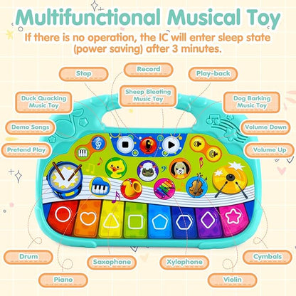 PLAY Baby Musical Toys - Toddler Piano Toy Keyboard Baby Piano & Drum Toys Infant Piano with Animals Sound Early Learning Educational Interactive Musical Gift Toy for 1 Year Old Boys Girls
