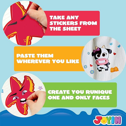 JOYIN 24PCS 9"x6" Make a face Stickers for Kids, Make Your Own Stickers, Mix and Match with Safaris Sea Farm and Dinosaur Animals, Party Favors Kids Crafts, Goodie Bags Stuffers