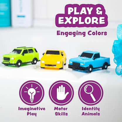 Tub Works® Everyday Cars™ Watertight Baby Bath Toys, 6 Pack | Sealed, No Hole Bath Toys Design Keeps Moisture Out | Soft, Squeezable & Floating Fun | Infant, Baby & Toddler Bath Toys | Car Tub Toys