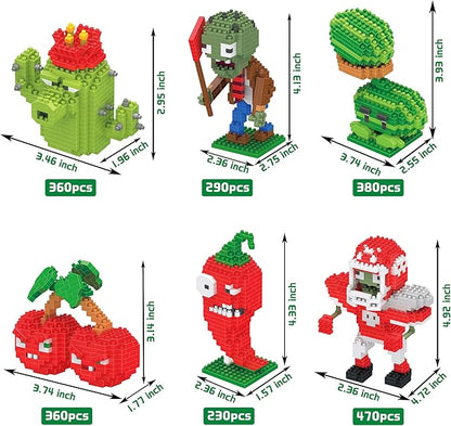 Plants vs. Zombies Building Blocks 2090 PCS Contain Flag &Football Zombie/Melon-pult/Jalapeno/Cherry Bomb/Cactus Assembly Model Toys Set for Girls Boys Brithday, Christmas