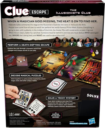 Clue Escape: The Illusionist’s Club Board Game | Escape Room Family Game | 1-Time Solve Mystery | Ages 10+ | 1-6 Players | Difficulty 4 | 90 - 120 Mins.