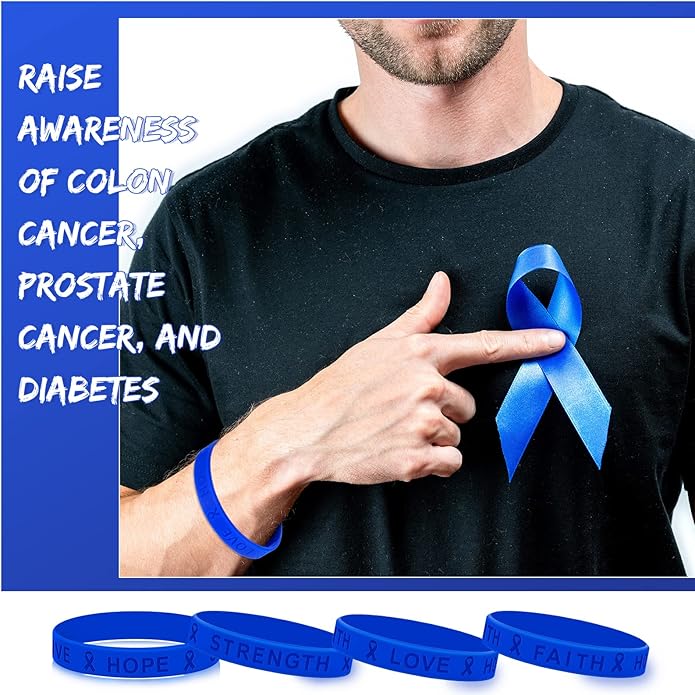 Bucherry Child Abuse Awareness Colon Cancer Bracelets Bulk Blue Ribbon Awareness Bracelets Rubber Wristband Embossed Silicone Bracelet for Public Party Favors Girls Boys Child