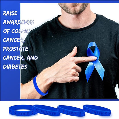 Bucherry Child Abuse Awareness Colon Cancer Bracelets Bulk Blue Ribbon Awareness Bracelets Rubber Wristband Embossed Silicone Bracelet for Public Party Favors Girls Boys Child