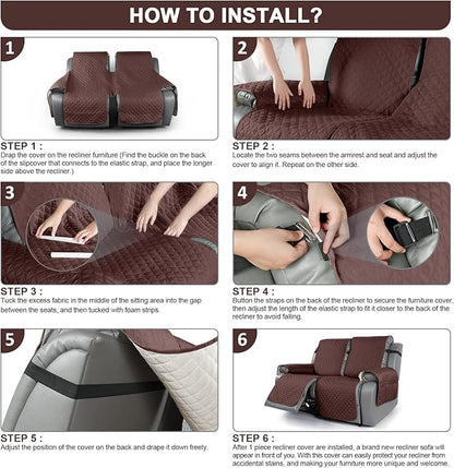 TAOCOCO Loveseat Recliner Cover Non-Slip Sofa Slipcover, Pet Cover for Loveseat Recliner with Elastic Straps, Washable Reclining Loveseat Cover Recliner Furniture Protector (2 Seater, Coffee)