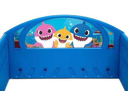 Baby Shark Plastic Sleep and Play Plastic Toddler Bed with Attached Guardrails by Delta Children, Blue