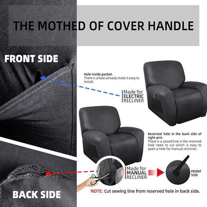 Leather Look Recliner Chair Covers Stay in Place 4-Piece Lazy Boy Recliner Slipcovers for Reclining Chair Furniture Protector Spandex Fabric Washable (X-Large, Dark Gray)