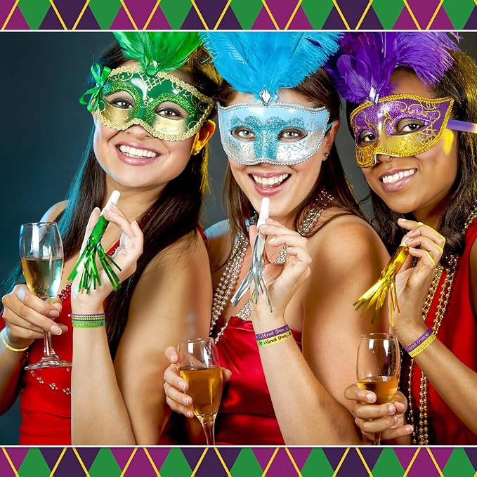 Kasyat 100 Pieces Mardi Gras Party Favors Mardi Gras Party Silicone Bracelets Mardi Gras Carnival Wristbands for Carnival Birthday Party Decorations Goodie Bag Stuffers Fillers Supplies