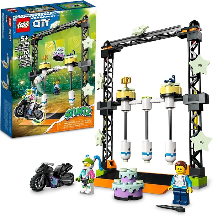 LEGO City Stuntz The Knockdown Stunt Challenge Playset, 60341 Adventure TV Series Action Toy for Kids Aged 5 Plus with Stunt Bike, Racer & Accessories