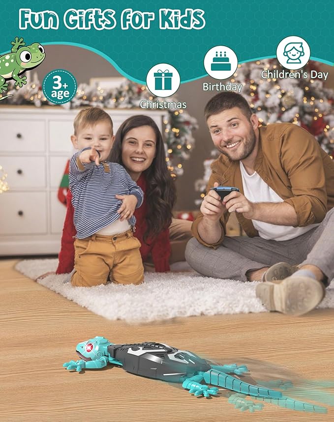 Rc Wall Climbing Gecko Robot Toys for Kids Age3+, Blue Wall Crawler Gecko,Remote Control Car Electric Lizard with Led Glowing Eyes,Easter Basket Stuffers,Cool Toy Easter Birthday Gifts for Boys Girls